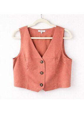 NWT Madewell Cropped Button Front Vest Top Faded Terracotta Mauve Size 12